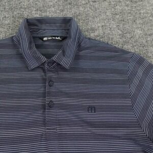 Travis Mathew Polo‎ Shirt Mens Medium Blue Striped Pima Cotton Blend Golf